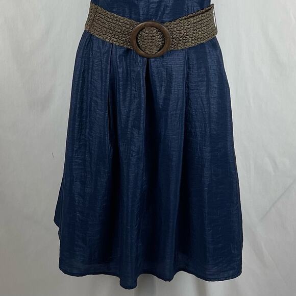 Tiana B. Metallic Navy Cottage Coastal Grandma Belted Dress NWT Size 14 - Picture 4 of 13